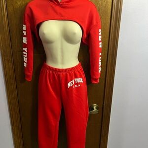 Red New York USA Hoodie and Joggers Set